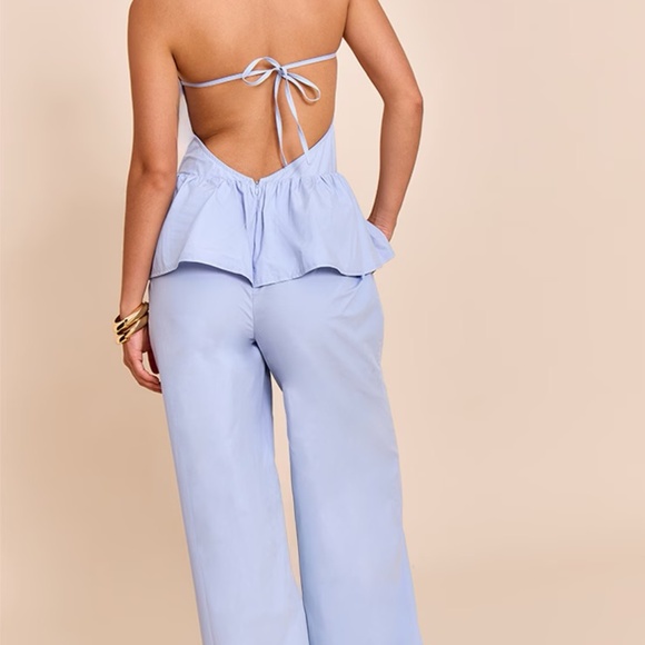 BABY BLUE WOVEN PEPLUM HEM JUMPSUIT - Picture 3 of 4